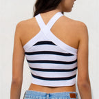 Knitted Striped Cross-Halterneck Top