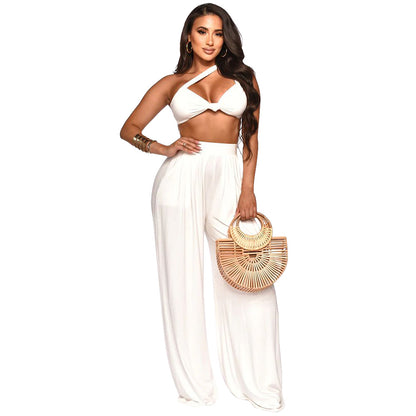 Sleeveless Crop Top & Wide Leg Pants Set