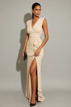 V Neck Sleeveless Slim Fit Slit Maxi Dress