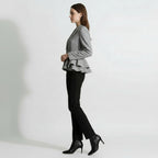 Gray Double Breasted Ruffled Waist Office Blazer