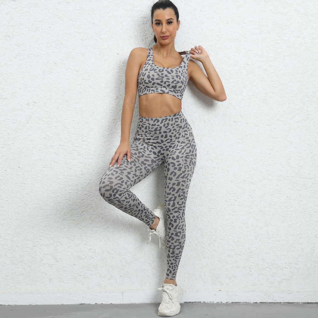 Leopard Print Beauty Back Fitness Suit