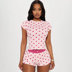 Heart Printing Short Sleeved Shorts Pajamas Sets