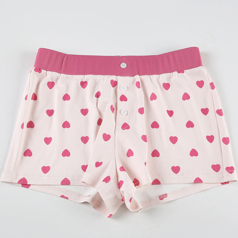Heart Printing Short Sleeved Shorts Pajamas Sets