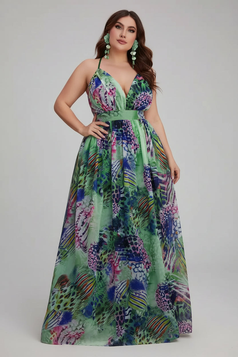 Curve Chiffon Spaghetti Straps Maxi Dress