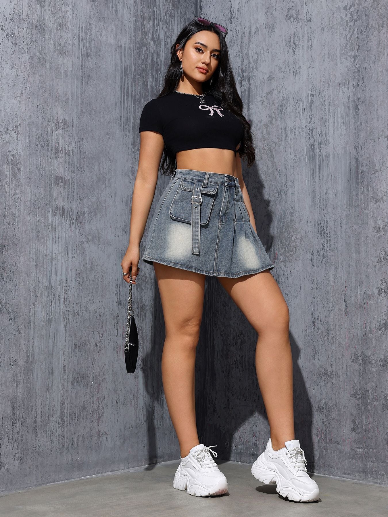 Retro A Line Half Length Denim Short Skirt Sexy Work Clothes Pocket Summer High Sense