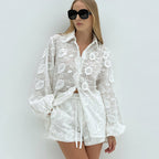 Cotton Embroidered High Waist Shorts Set
