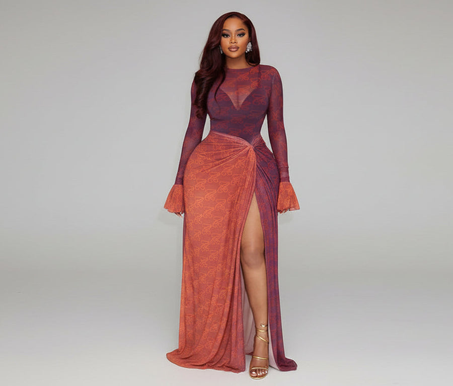 Asymmetric Pleated Long Sleeve Sheath Dress