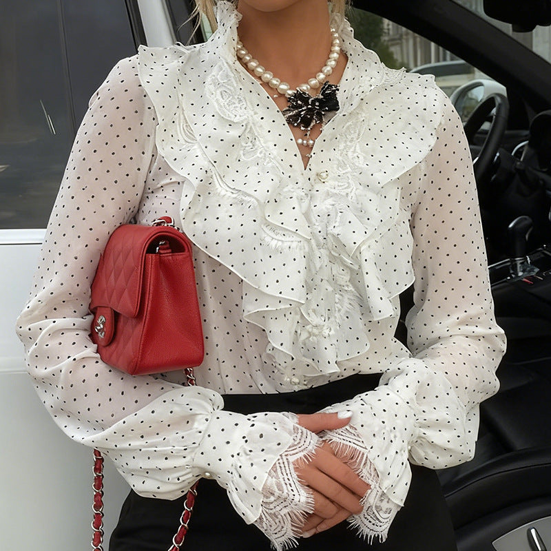 Stylish Long Sleeves Polka Dot Blouse