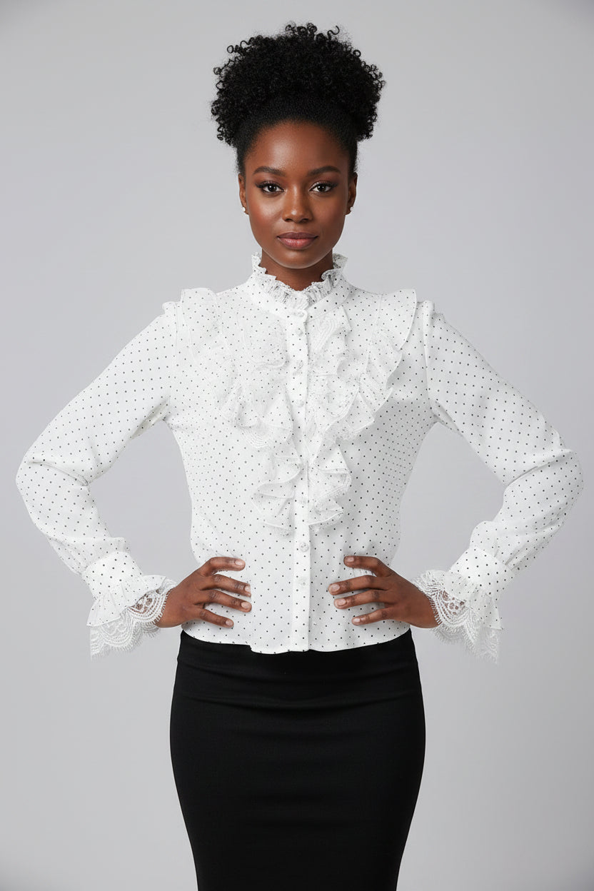 Stylish Long Sleeves Polka Dot Blouse