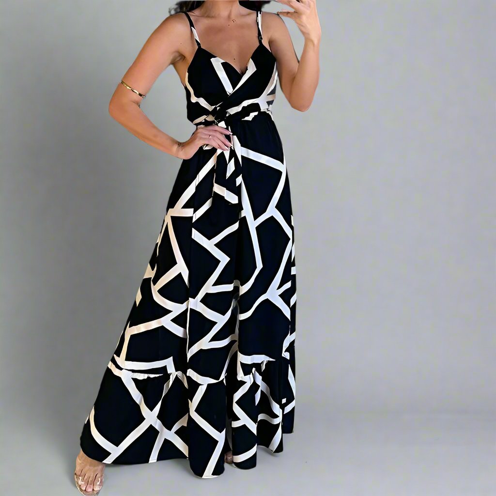 Print Black White Sling Dress