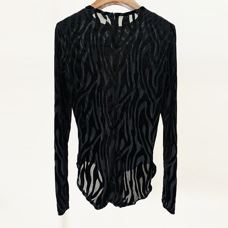 Lace Zebra Stripes Velvet Jumpsuit