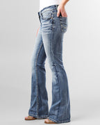 Ladies Vintage Embroidered Pocket Low Waist Jeans