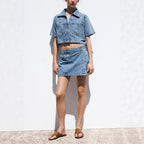 The Denim Duo – Loose Shirt & Culotte Two-Piece Set