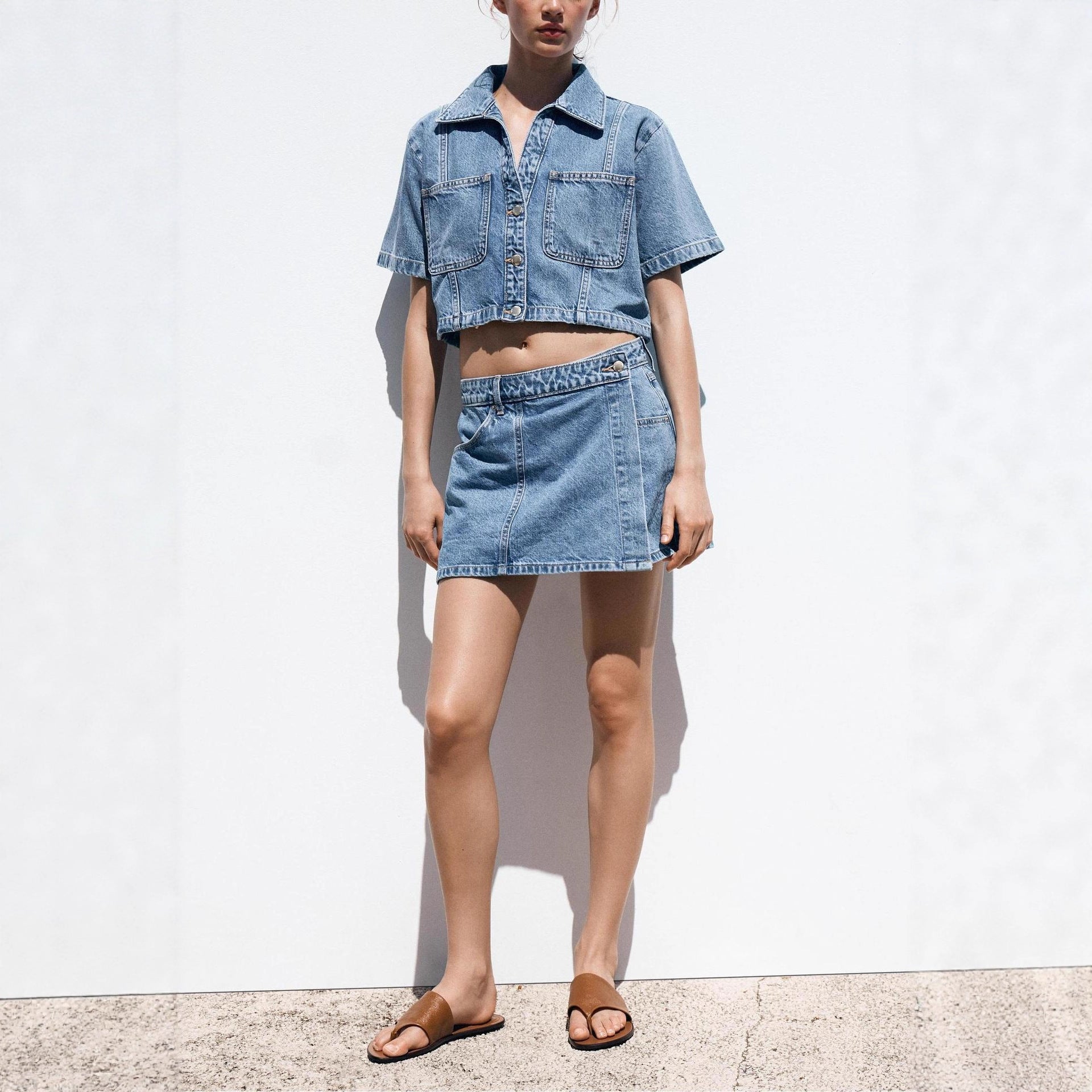 The Denim Duo – Loose Shirt & Culotte Two-Piece Set