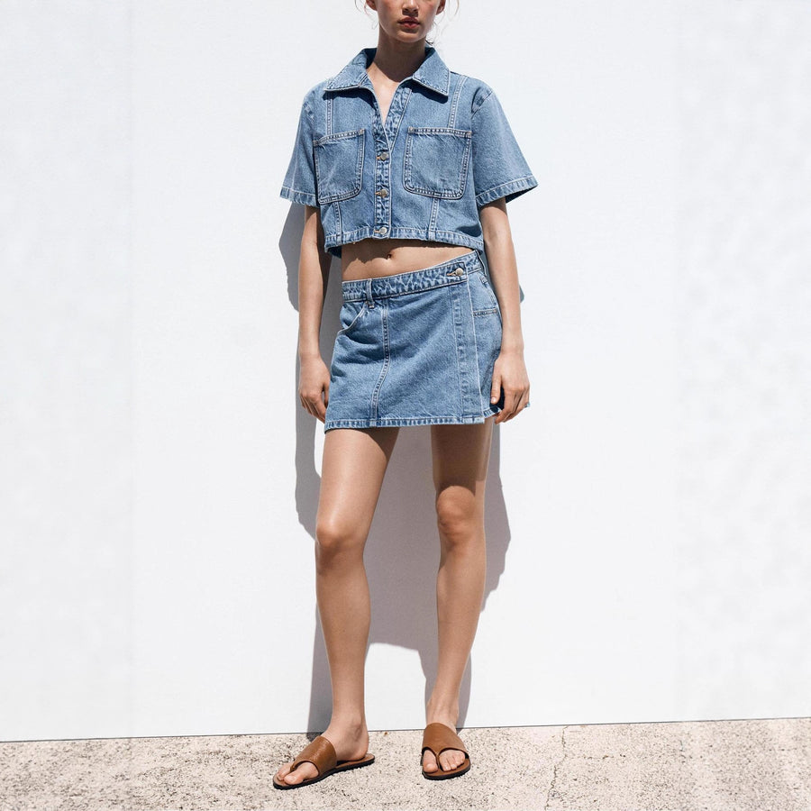 The Denim Duo – Loose Shirt & Culotte Two-Piece Set