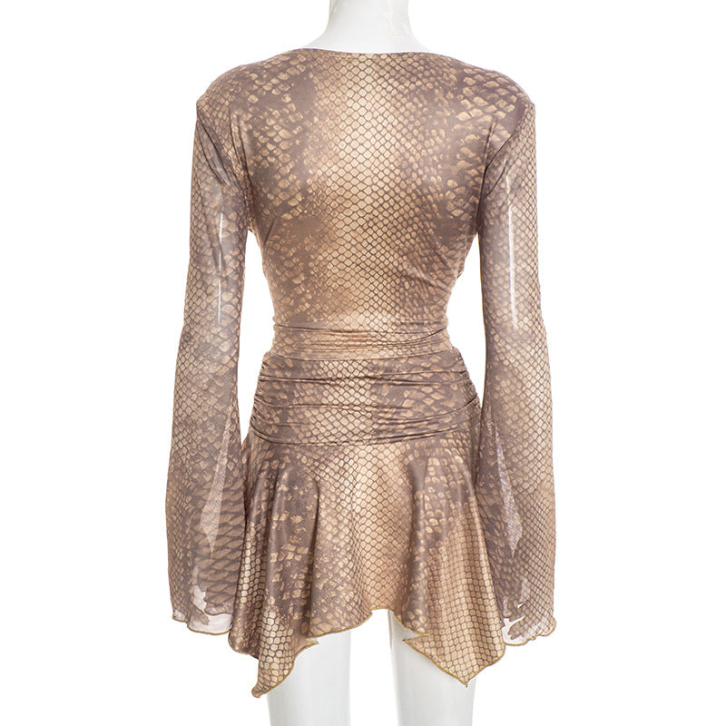 Snake Printed Long Sleeved Skirt Set