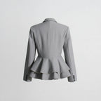 Gray Double Breasted Ruffled Waist Office Blazer