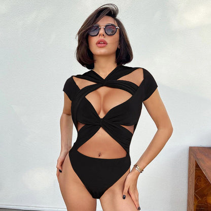 Strap Cross Cutout Bodysuit