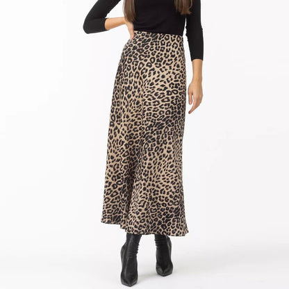 Satin Leopard Print Skirt