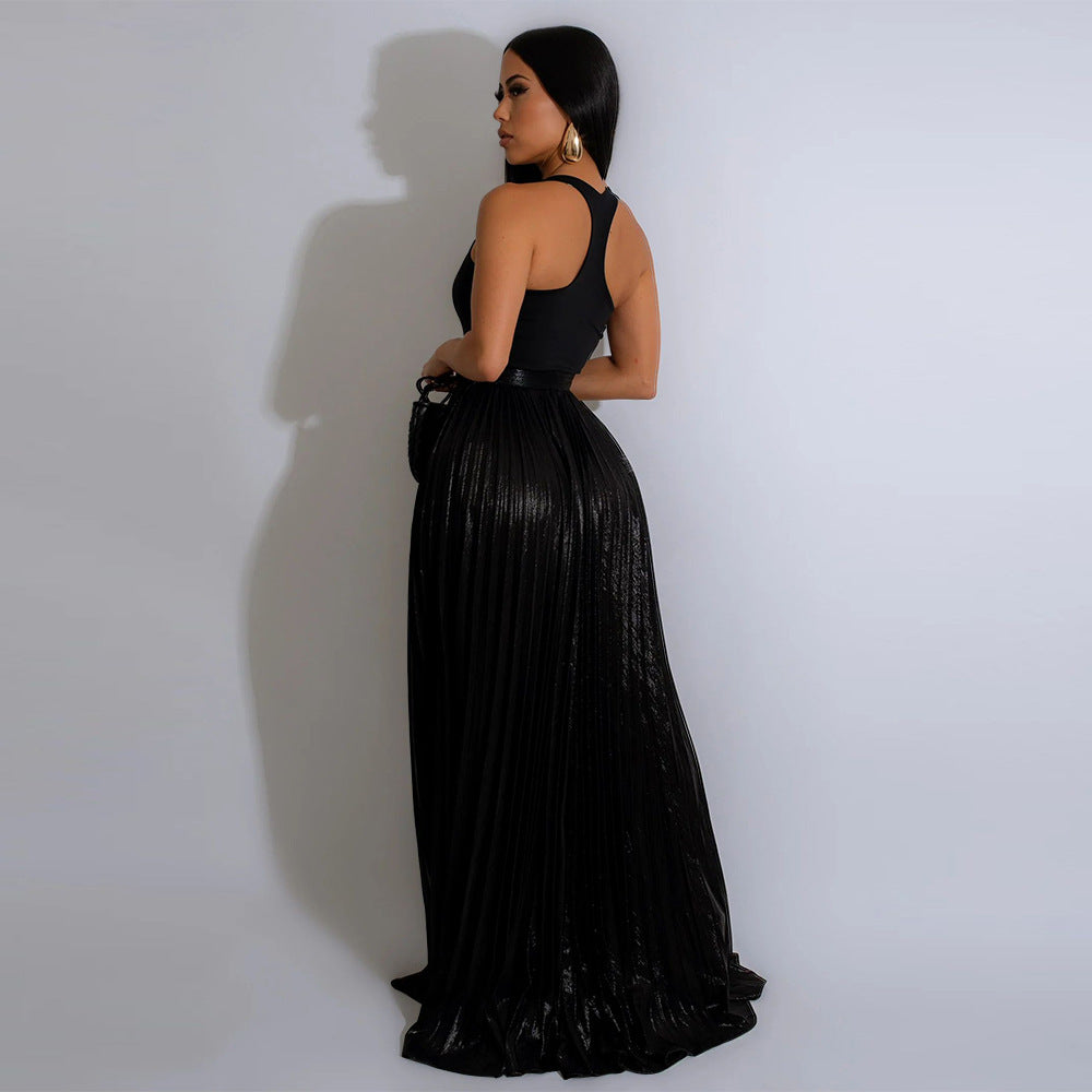 Shimmery Split Pleated Skirt