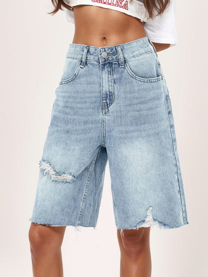 High Waist Distressed Loose Cropped Jeans Shorts