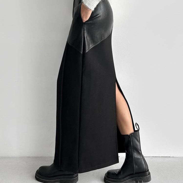 Retro Faux Leather Slit Hip Skirt