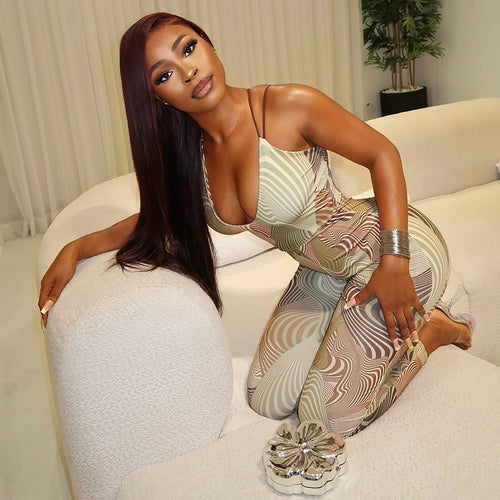 Backless Printed Sexy Bandeau Jumpsuit