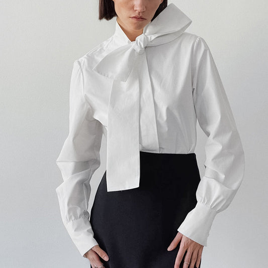 All Match Bow Tie Neck Blouse