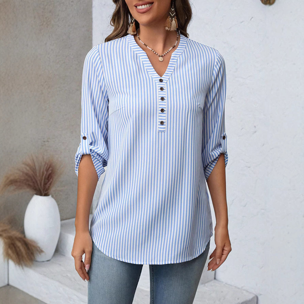 Casual 3/4 Sleeves Striped Blouse