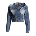 V neck Cross Asymmetric Short Denim Jacket