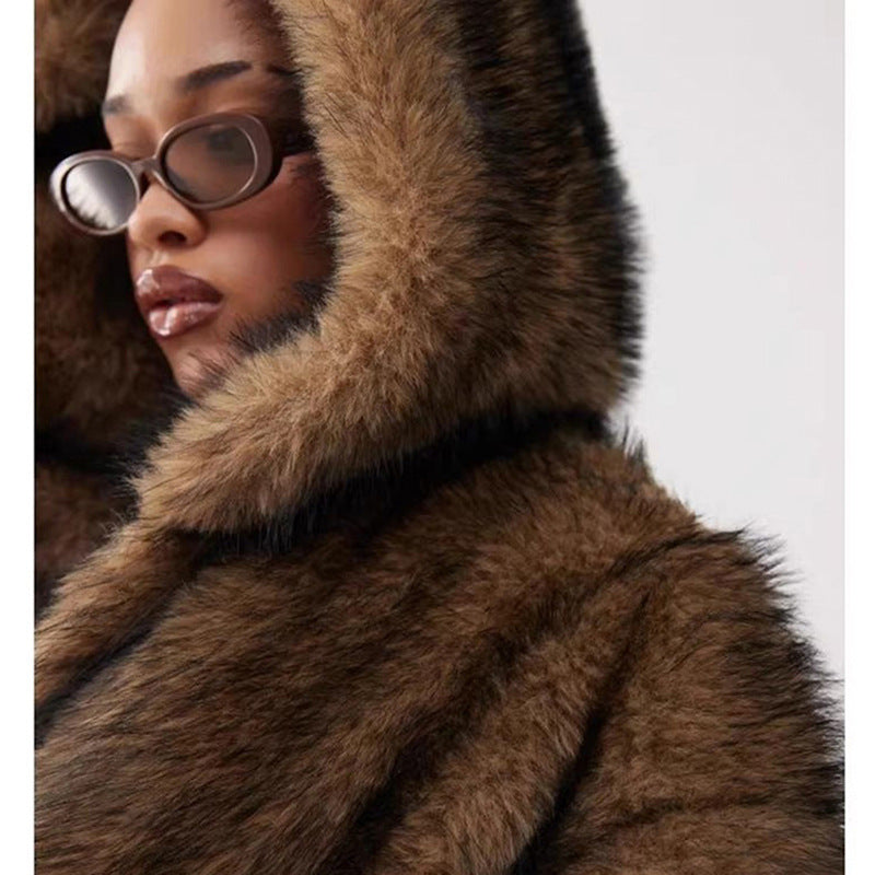Faux Fur Hooded Trench Coat