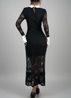 Black White Collared Office Lace Maxi Dress