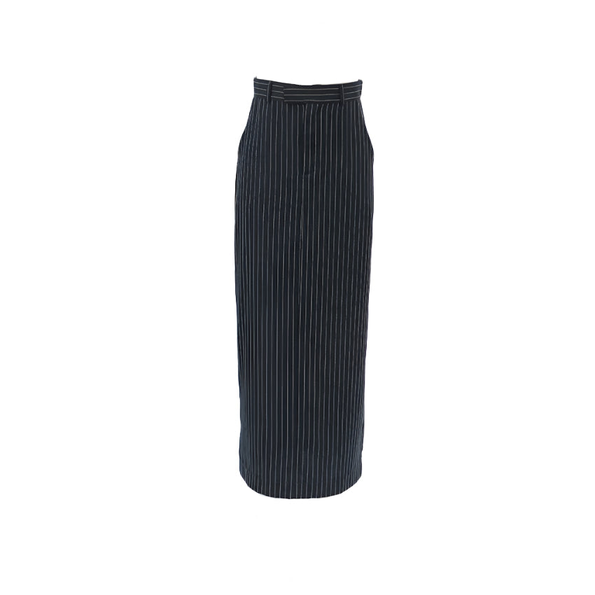 Striped Slit Straight Office Skirt