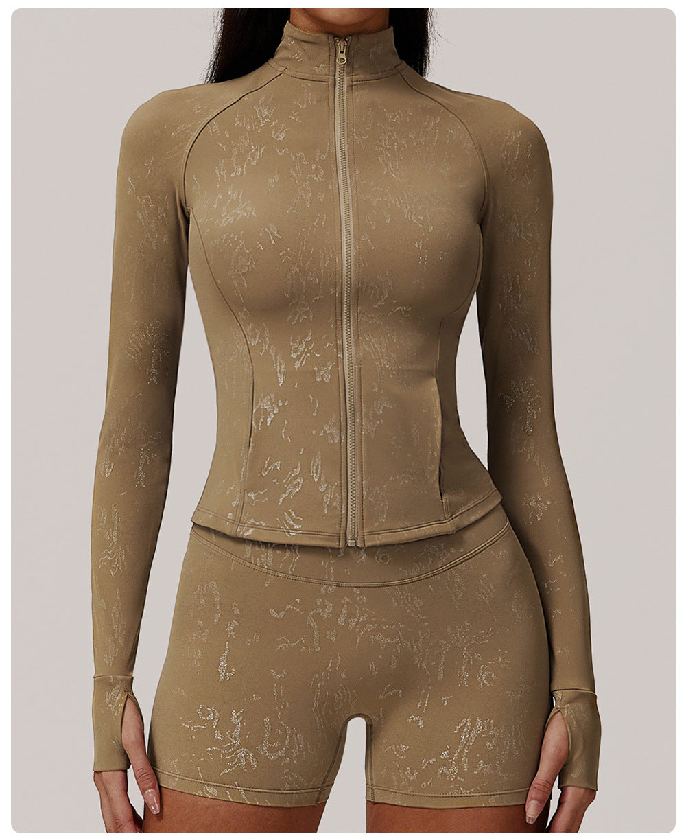 Silver Quick Drying Tight Long Sleeve Running Top Breathable Nude Feel Training Fitness Yoga Wear Coat Women