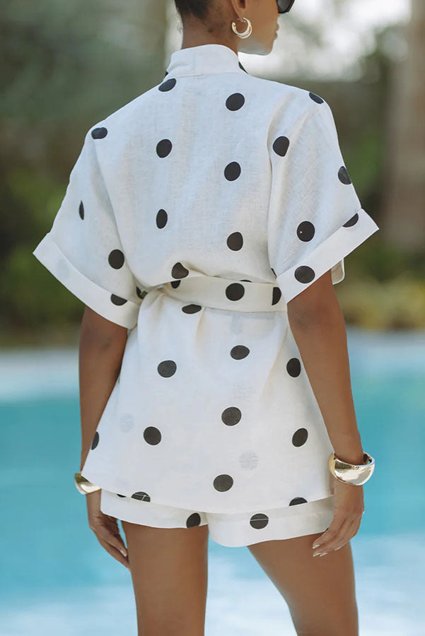 Polka Dot Linen Printed Shorts Set
