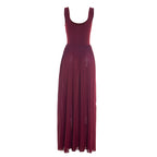Solid Two Piece Sleeveless Chiffon Patchwork Slit Dress