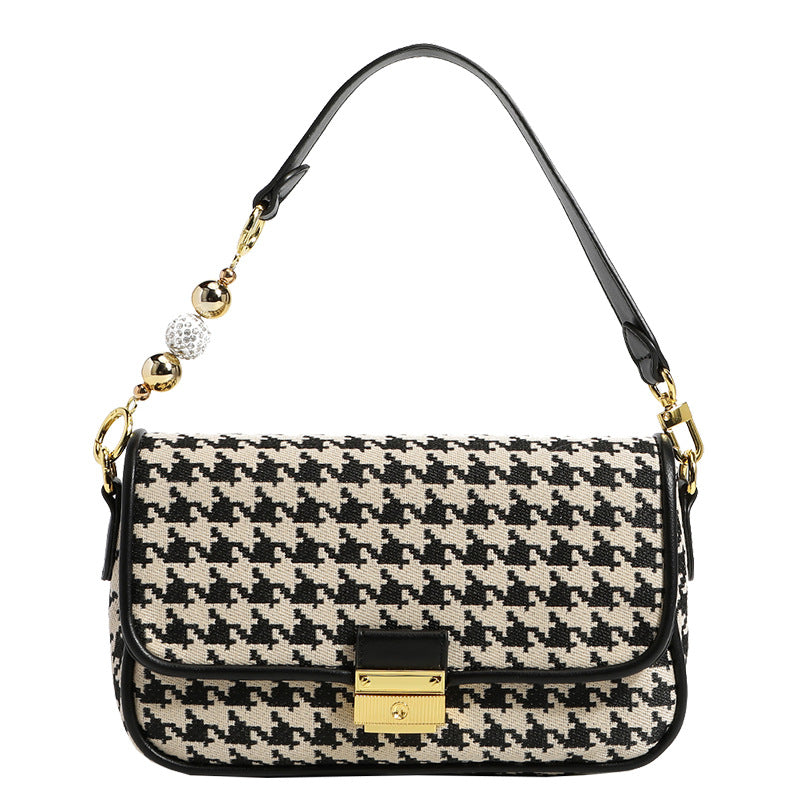 Houndstooth Print Shoulder Bag