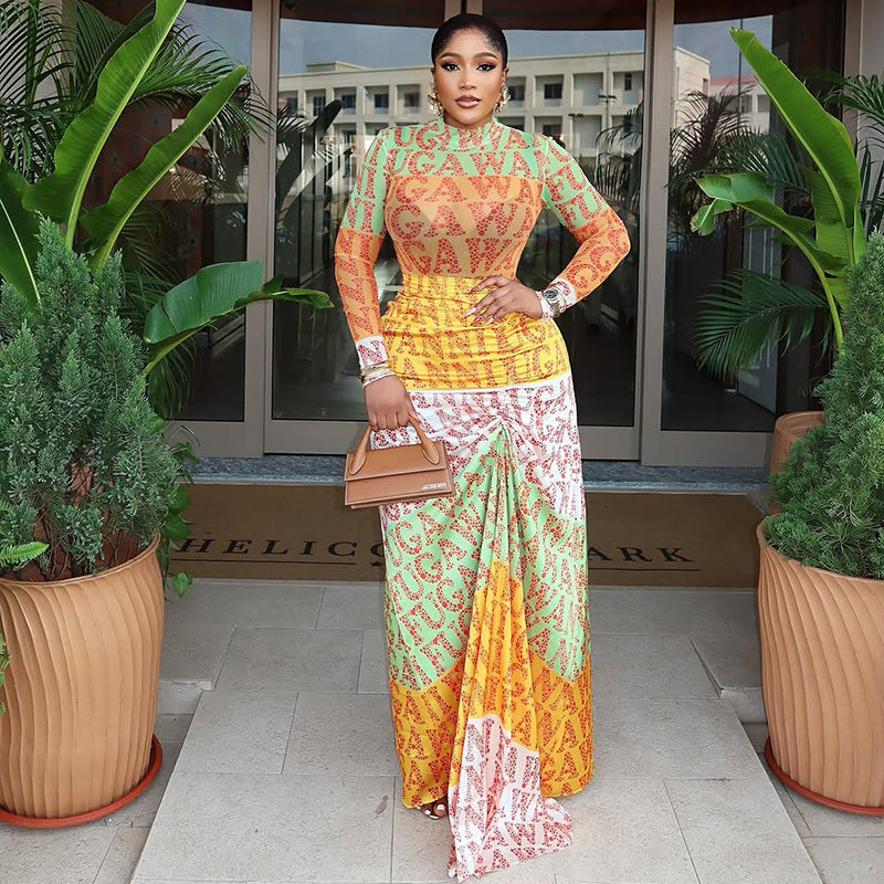 Elegant Printed Sheer Dress
