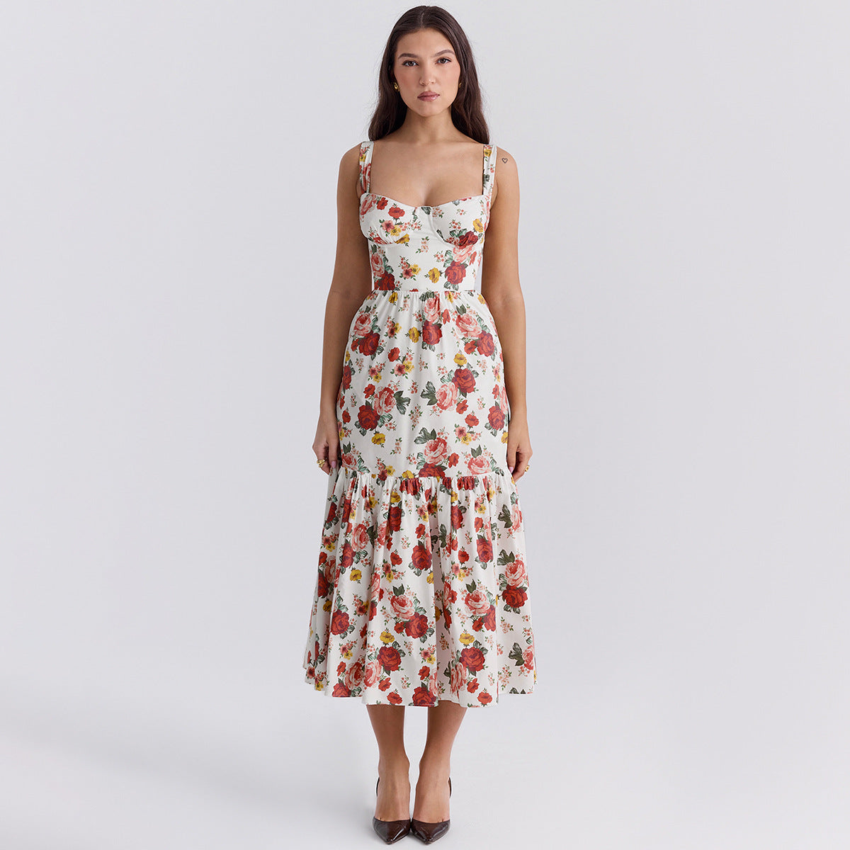 Summer Sweet Floral Midi Backless Dress