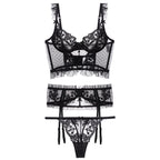 French Push up Beauty Back Polka Dot Embroidered Lace Bra & Panties Set