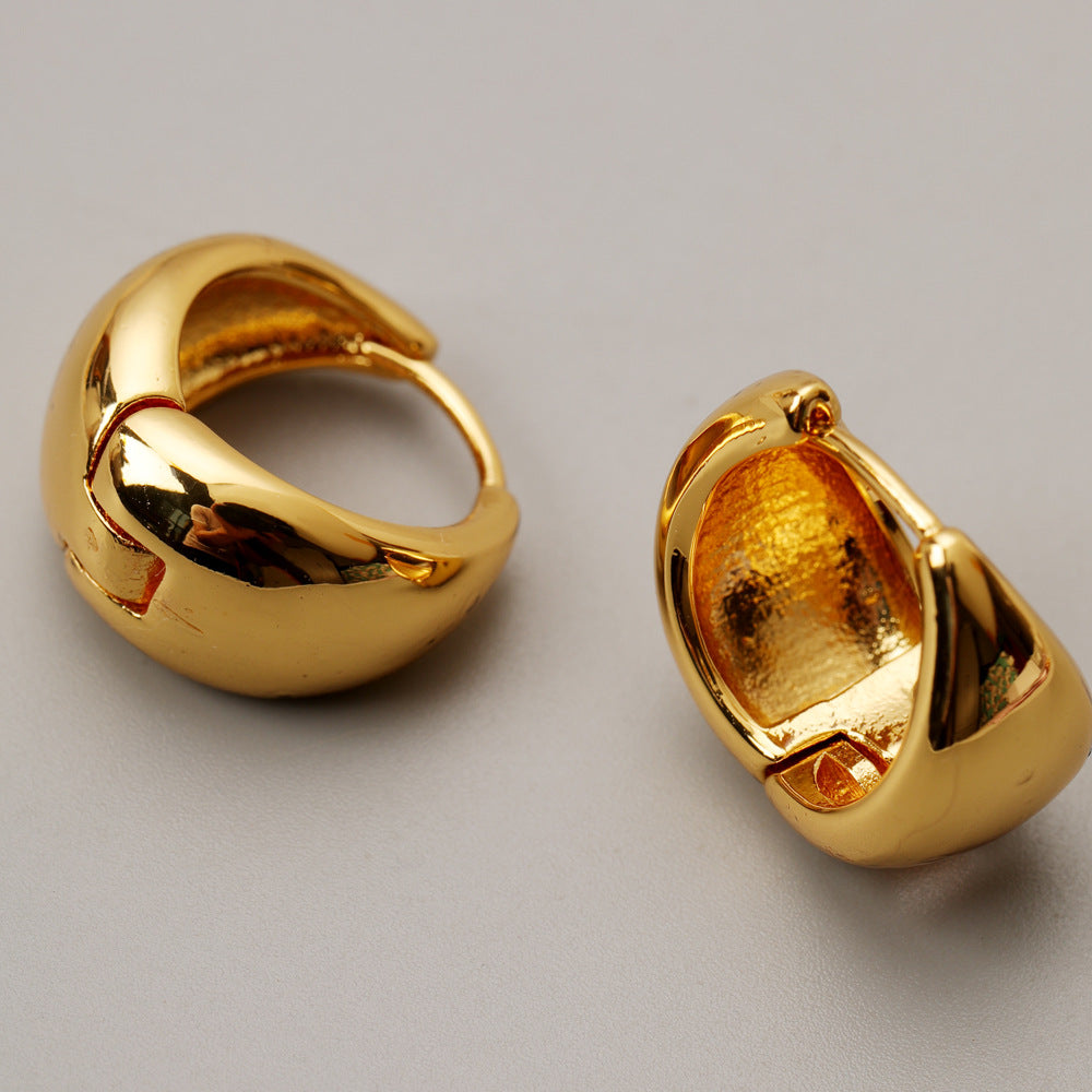 Elegant French Metal Glossy Arc Brass Earrings