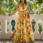 Spring Printed V neck Spaghetti Strap Maxi Dress
