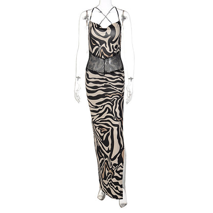 Moody Animal Print Backless Split Dress