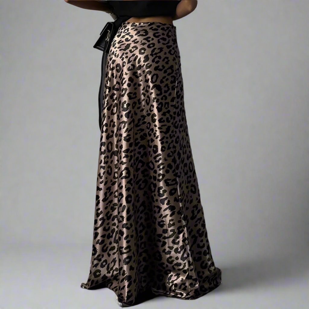 Satin Draping Leopard Print Skirt