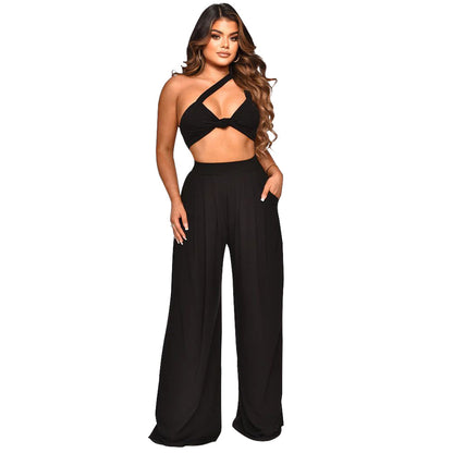 Sleeveless Crop Top & Wide Leg Pants Set