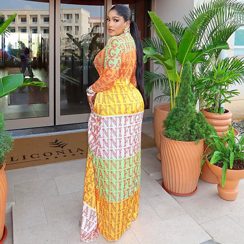 Elegant Printed Sheer Dress