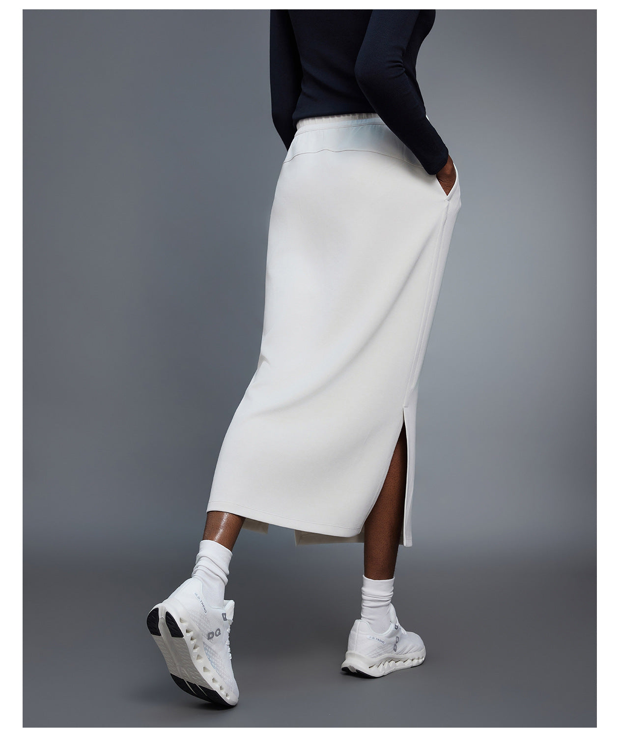Simple Straight Exercise Skirt Women Casual Mid Length Skirt Slimming Slit Hip Skirt