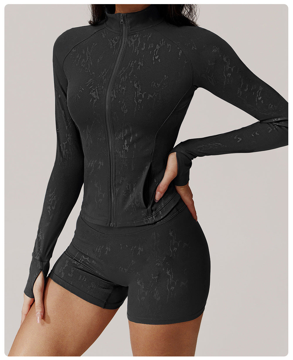 Silver Quick Drying Tight Long Sleeve Running Top Breathable Nude Feel Training Fitness Yoga Wear Coat Women
