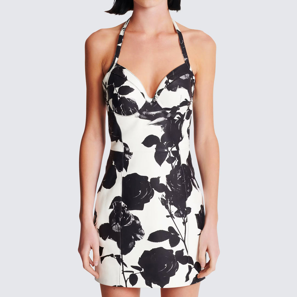 Black & White Spaghetti Straps Floral Dress