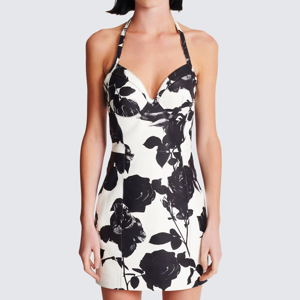 Black & White Spaghetti Straps Floral Dress